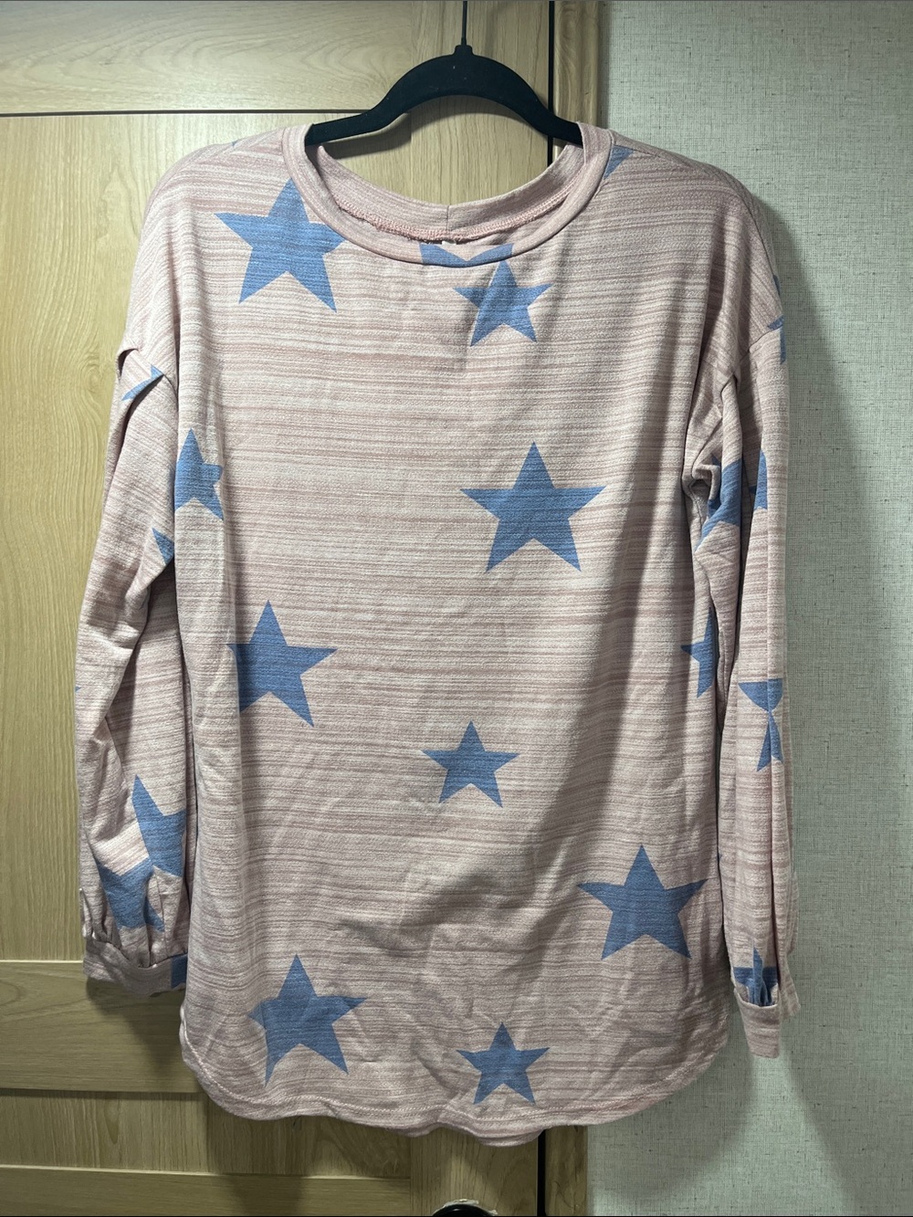 My Story Pink Long Sleeve Top with Blue Star Print